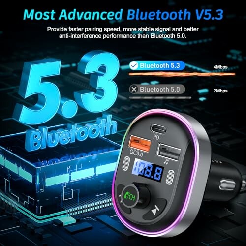 Bluetooth 5.3 device with improved performance and anti-interference features.