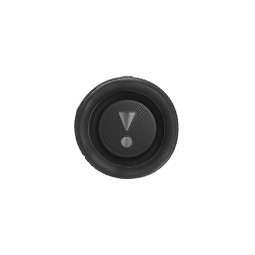 Black round speaker control knob with exclamation mark