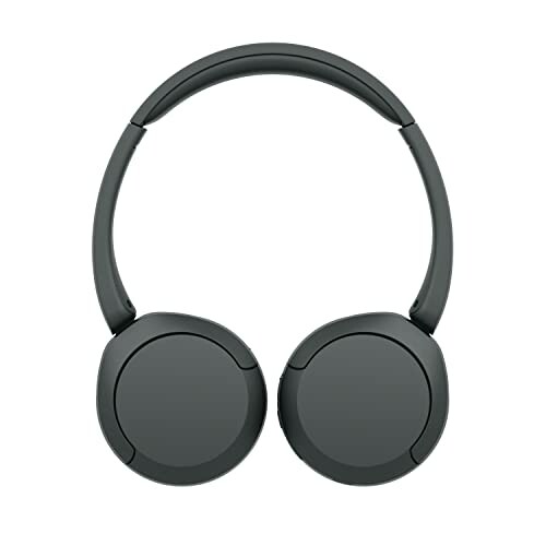 Black wireless headphones on white background