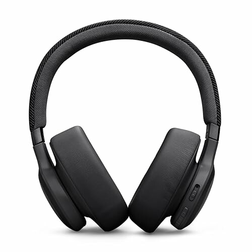 Black wireless headphones with cushioned ear pads.