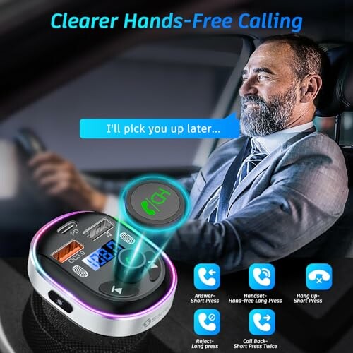 Bluetooth car hands-free device with a man driving.