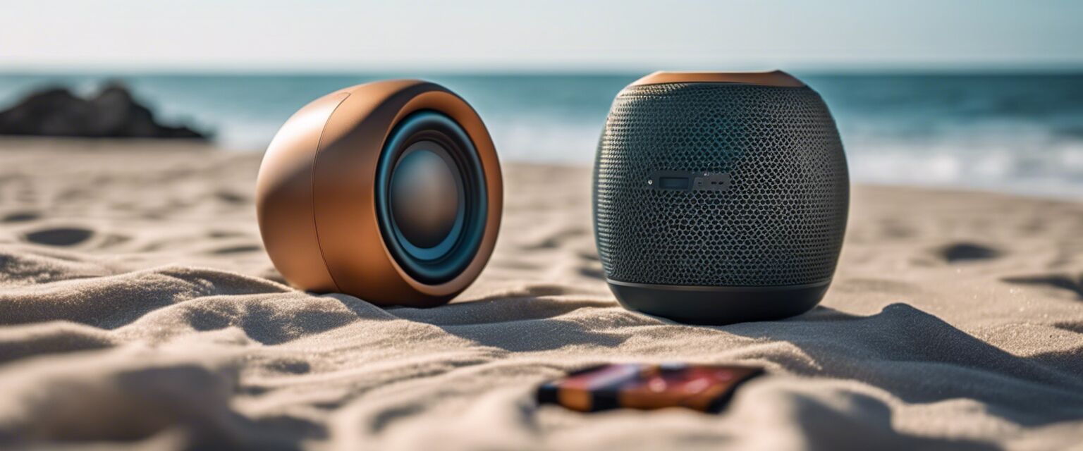 Waterproof Bluetooth speaker at the beach