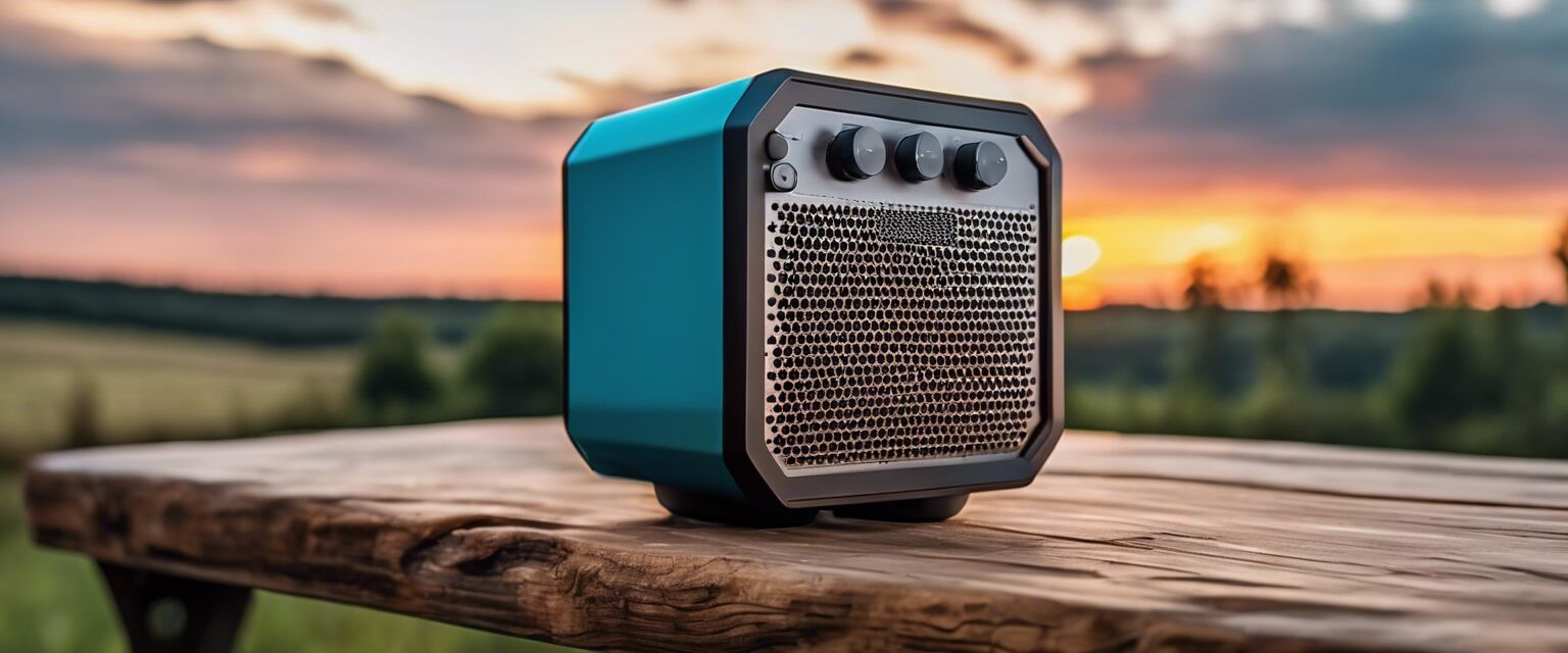 Compact Bluetooth speaker on a picnic table