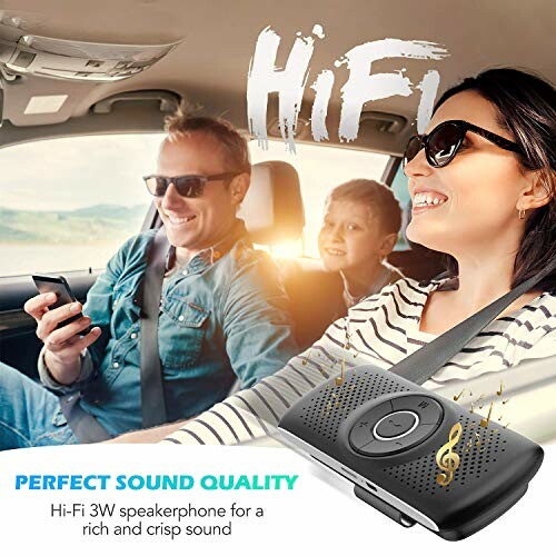 Family in car using a Hi-Fi speakerphone for perfect sound quality.