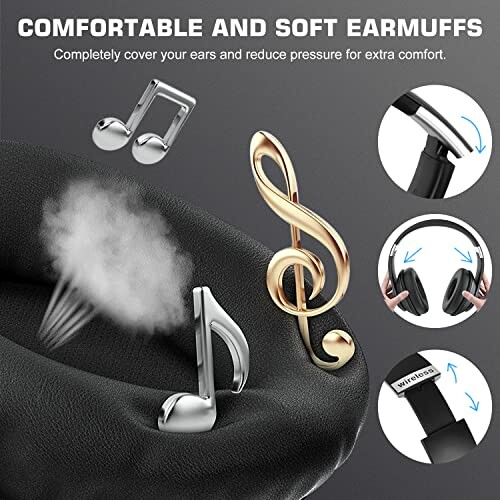 Comfortable and soft earmuffs with musical notes and headphones.