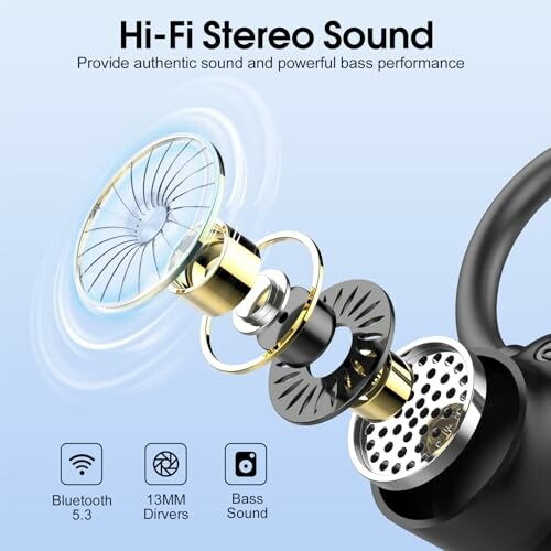 Hi-Fi stereo sound earbuds with Bluetooth 5.3 and 13mm drivers.