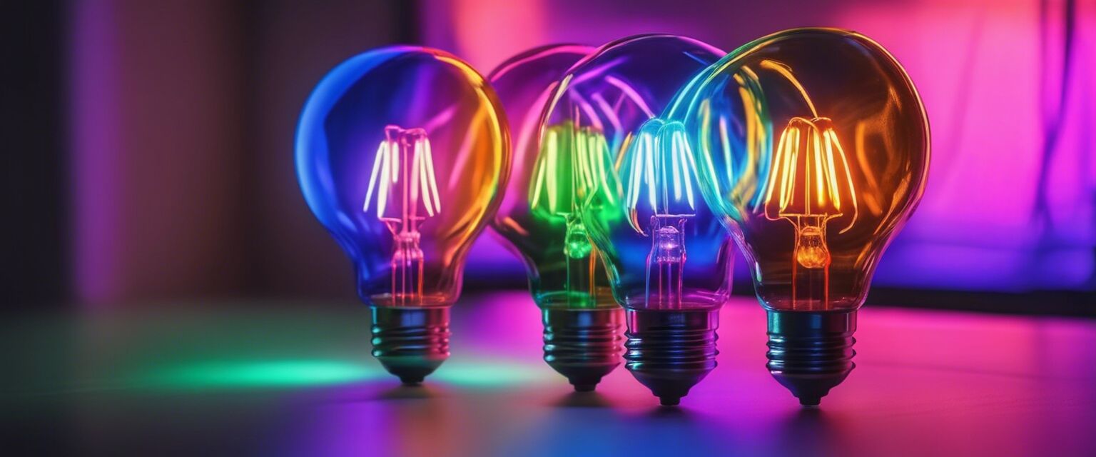 Colorful smart bulb on a desk