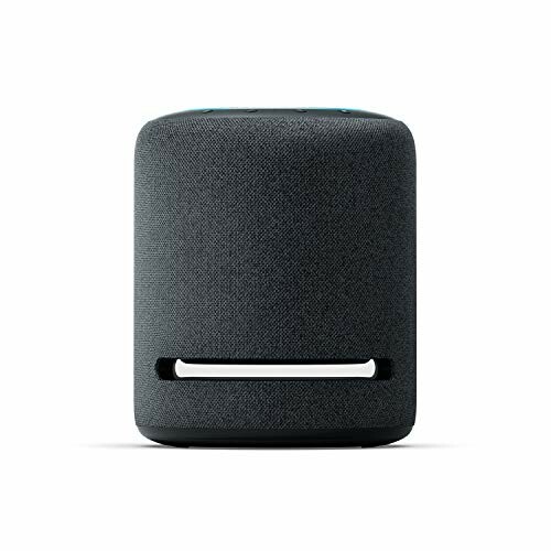 Black smart speaker with fabric covering