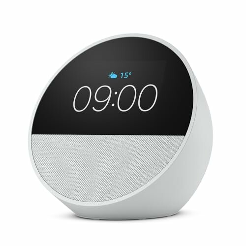 Smart speaker with clock and weather display.