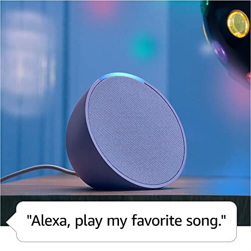 Smart speaker with voice command 'Alexa, play my favorite song.'