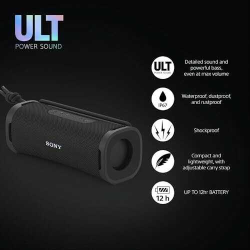 Sony ULT FIELD 1 with features like waterproof, dustproof, shockproof, and 12-hour battery life