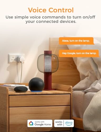 Voice control of smart devices with Google Home and Alexa on a bedside table